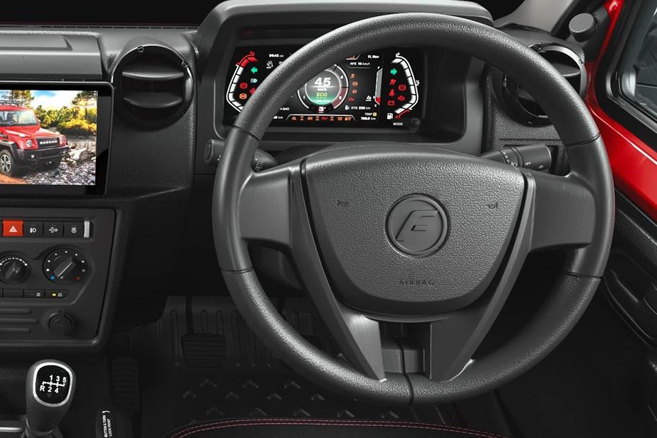 Force Gurkha steering-wheel view highlighting grip, controls, and comfort