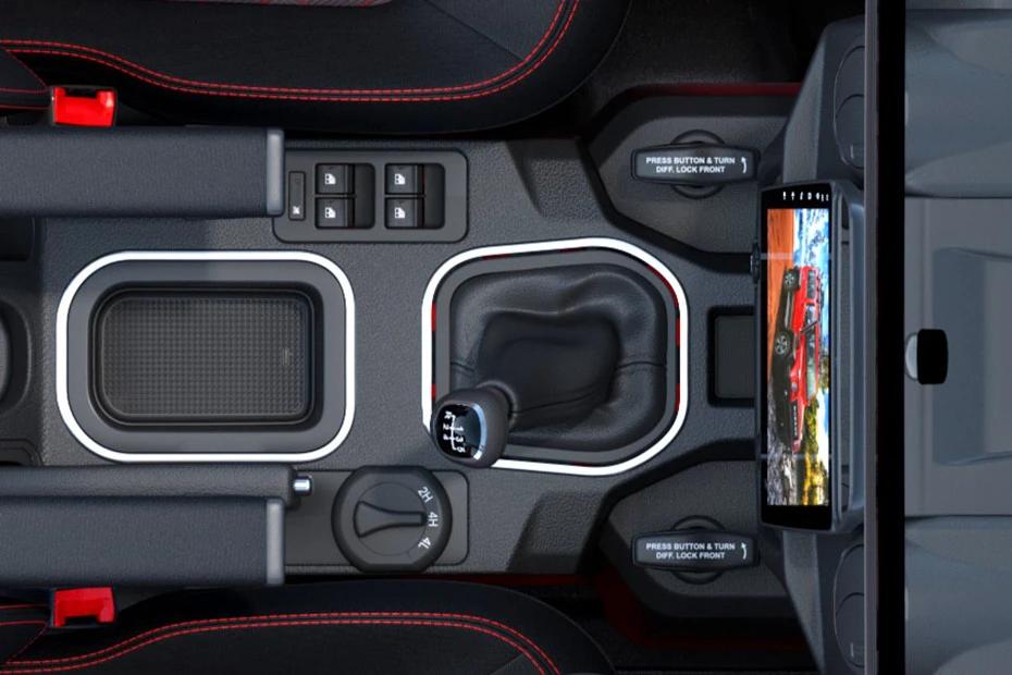 Force Gurkha 5 Door console-view view highlighting storage, controls, and ergonomics