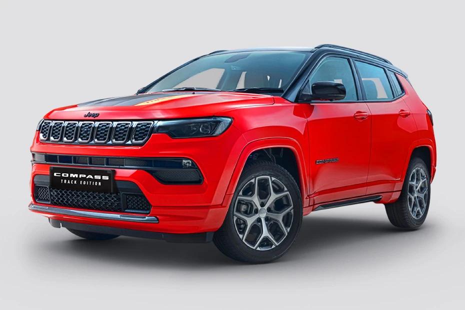 Jeep Compass front-angle view highlighting proportions, lighting, and stance