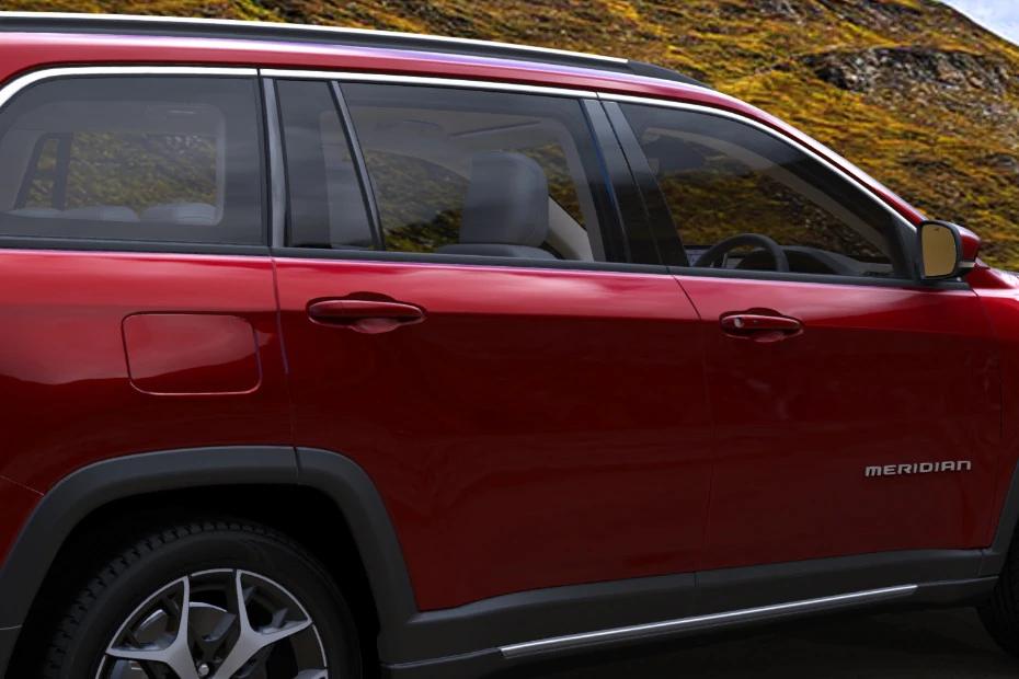 Jeep Meridian wheel-closeup view highlighting pattern, finish, and attitude