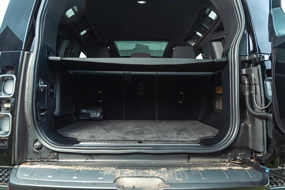 Land Rover Defender boot-space view highlighting capacity, access, and versatility