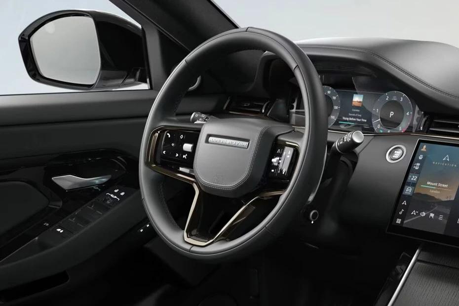Land Rover Range Rover Evoque steering-wheel view highlighting grip, controls, and comfort