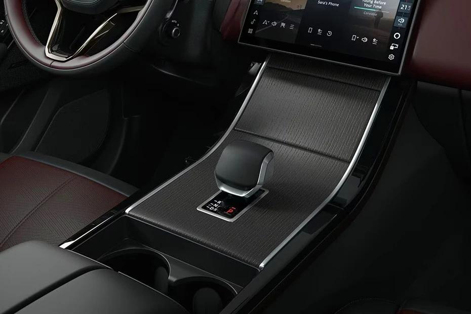 Land Rover Range Rover Velar console-view view highlighting storage, controls, and ergonomics