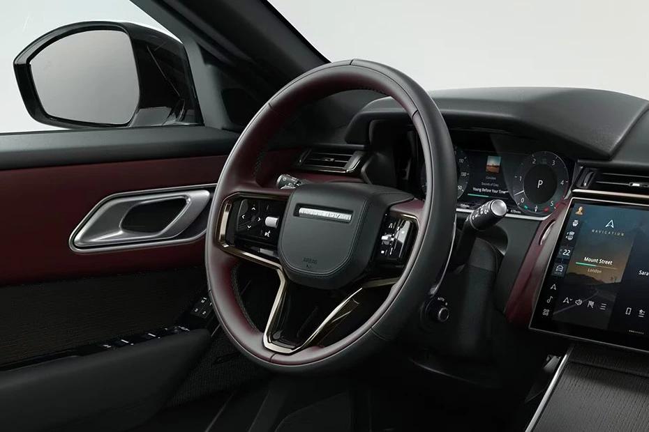 Land Rover Range Rover Velar steering-wheel view highlighting grip, controls, and comfort