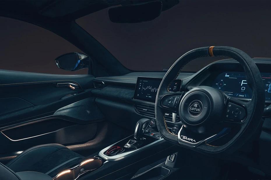 Lotus Emira dashboard view highlighting layout, materials, and clarity