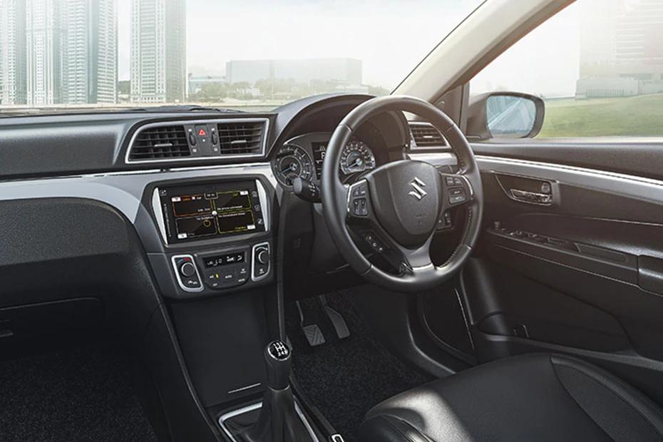 Maruti Ciaz dashboard view highlighting layout, materials, and clarity