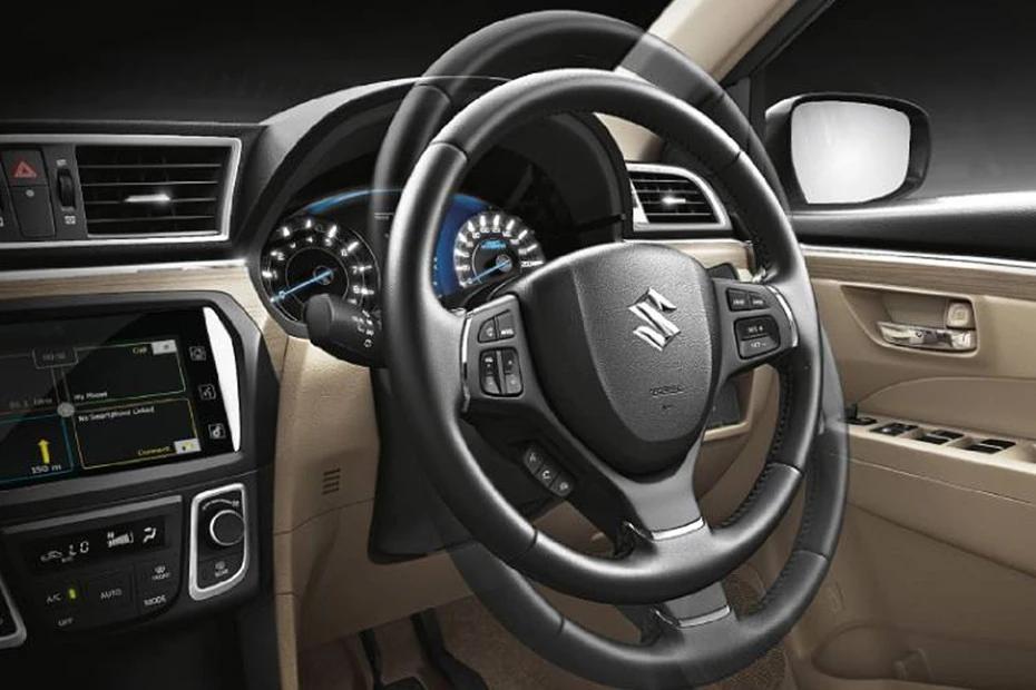 Maruti Ciaz steering-wheel view highlighting grip, controls, and comfort