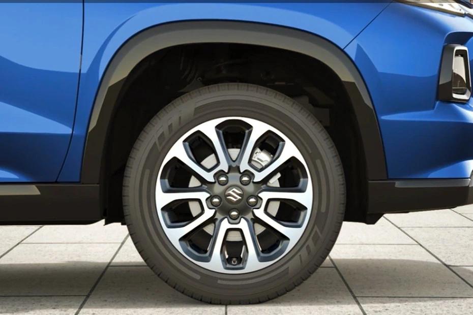 Maruti Grand Vitara wheel-closeup view highlighting pattern, finish, and attitude