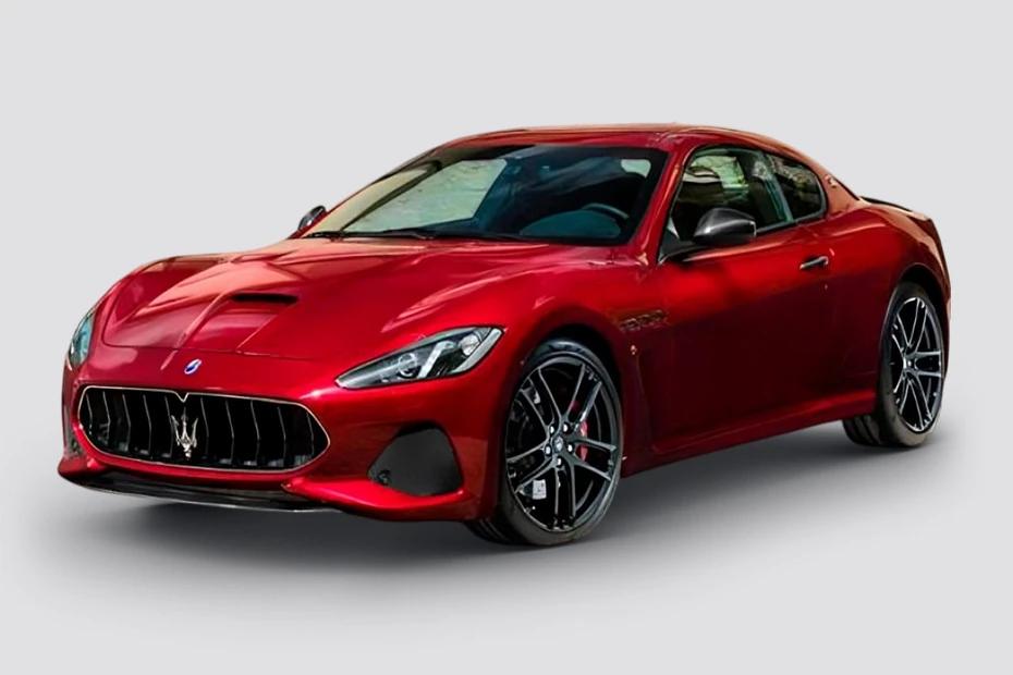 Maserati Gran Turismo front-angle view highlighting proportions, lighting, and stance