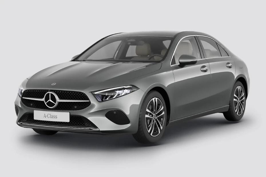 Mercedes Benz A Class Limousine front-angle view highlighting proportions, lighting, and stance
