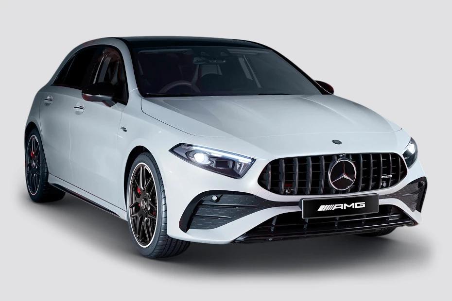 Mercedes Benz Amg A 45 S front-angle view highlighting proportions, lighting, and stance