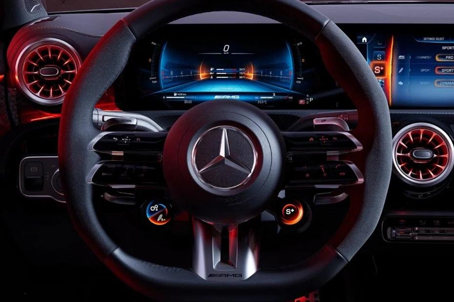 Mercedes Benz Amg A 45 S steering-wheel view highlighting grip, controls, and comfort