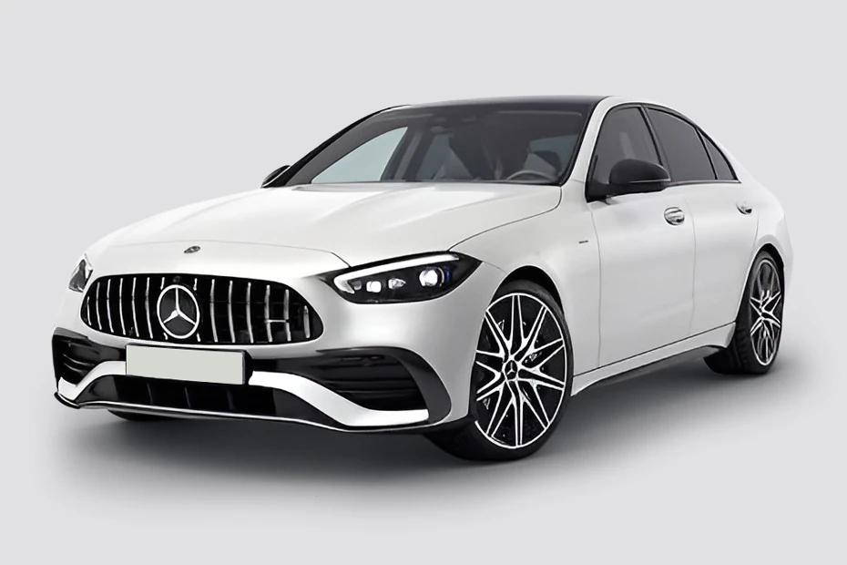 Mercedes Benz Amg C 63 front-angle view highlighting proportions, lighting, and stance
