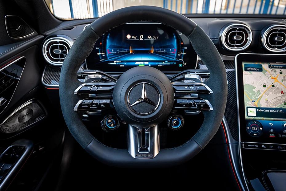 Mercedes Benz Amg C 63 steering-wheel view highlighting grip, controls, and comfort