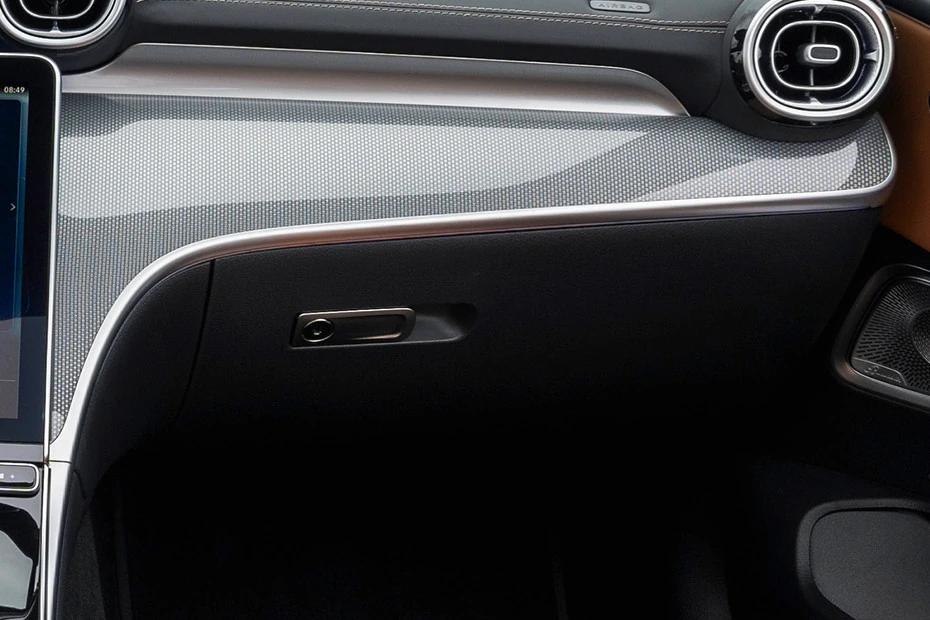 Mercedes Benz Cle Cabriolet console-view view highlighting storage, controls, and ergonomics