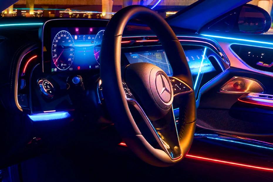Mercedes Benz E Class steering-wheel view highlighting grip, controls, and comfort