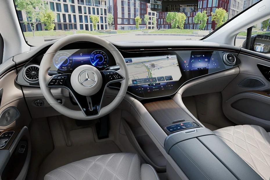 Mercedes Benz Eqs dashboard view highlighting layout, materials, and clarity