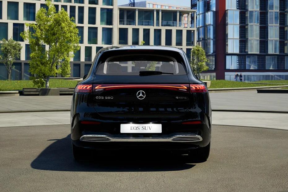 Mercedes Benz Eqs Suv rear-view view highlighting width, presence, and balance