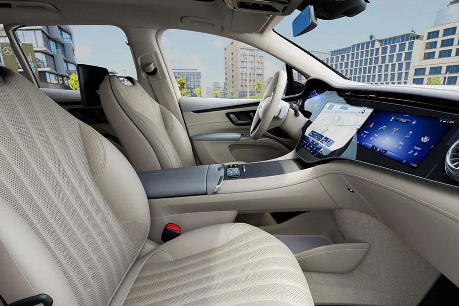 Mercedes Benz Eqs Suv front-seats view highlighting support, padding, and comfort