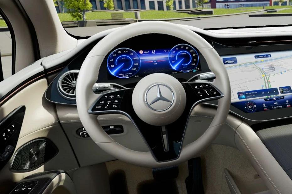 Mercedes Benz Eqs Suv steering-wheel view highlighting grip, controls, and comfort