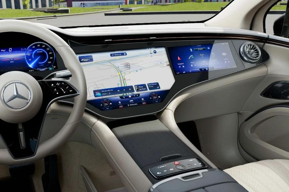 Mercedes Benz Eqs Suv console-view view highlighting storage, controls, and ergonomics