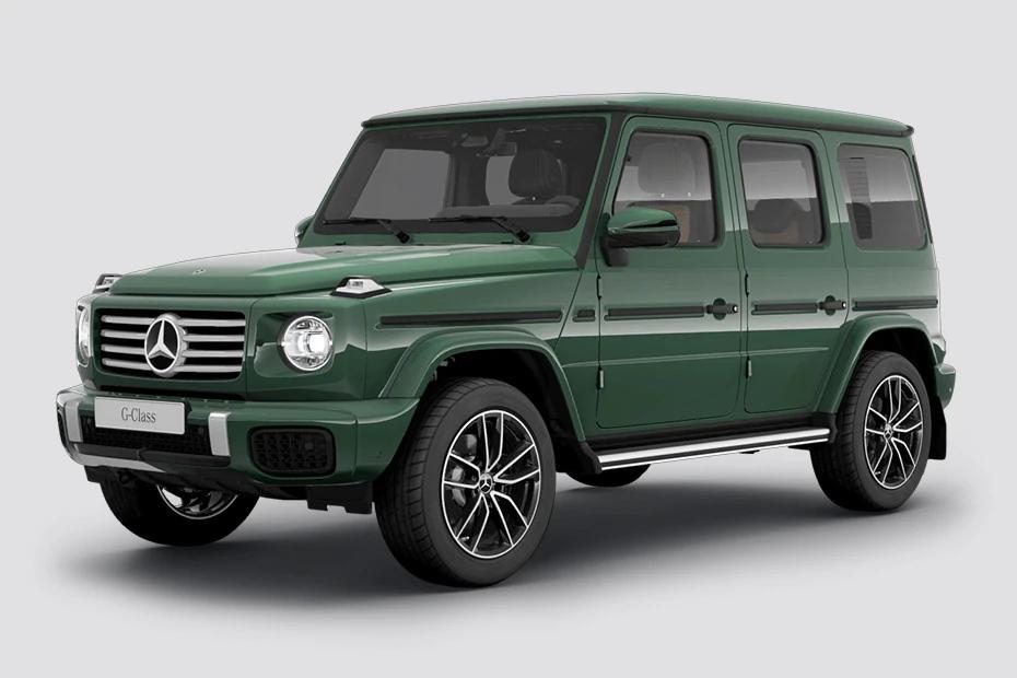 Mercedes Benz G Class front-angle view highlighting proportions, lighting, and stance
