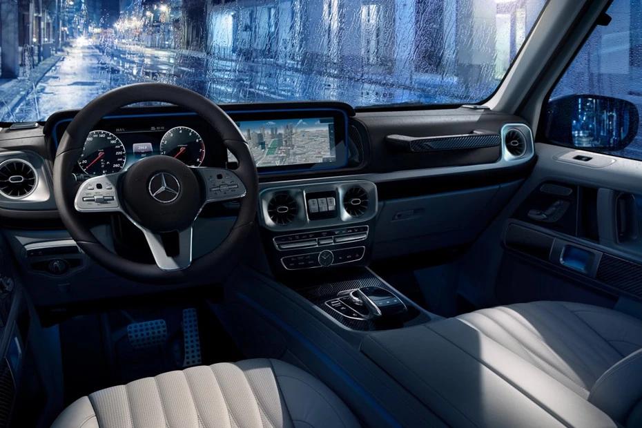 Mercedes Benz G Class dashboard view highlighting layout, materials, and clarity