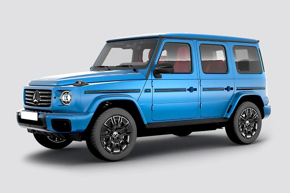 Mercedes Benz G Class Electric front-angle view highlighting proportions, lighting, and stance