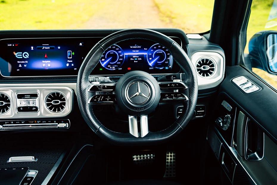 Mercedes Benz G Class Electric steering-wheel view highlighting grip, controls, and comfort