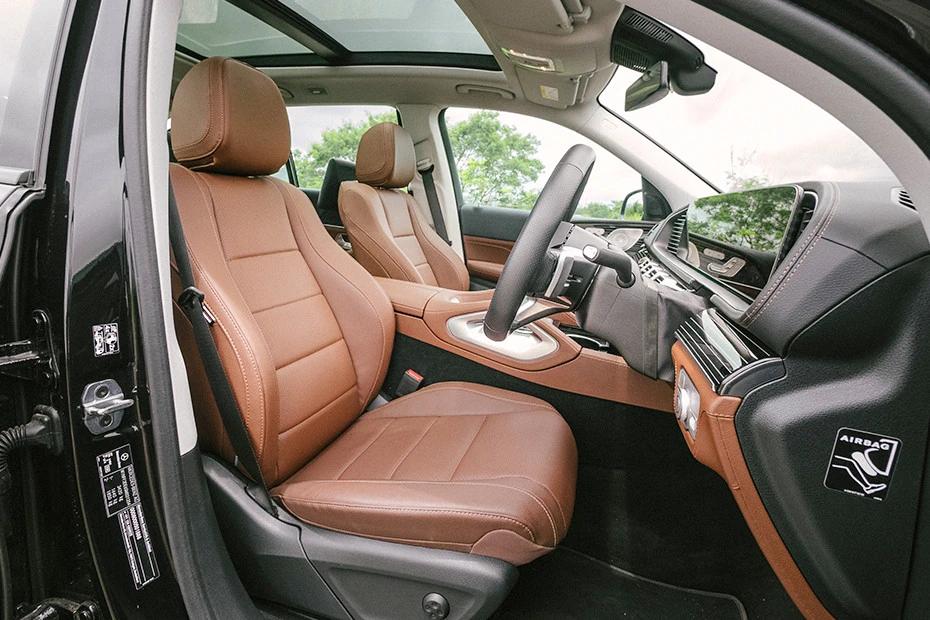 Mercedes Benz Gls front-seats view highlighting support, padding, and comfort