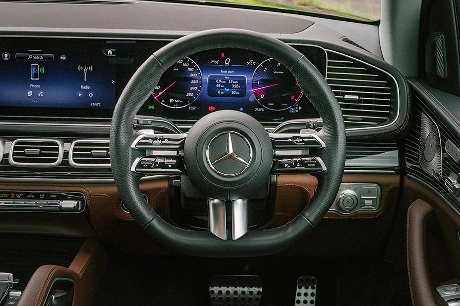 Mercedes Benz Gls steering-wheel view highlighting grip, controls, and comfort