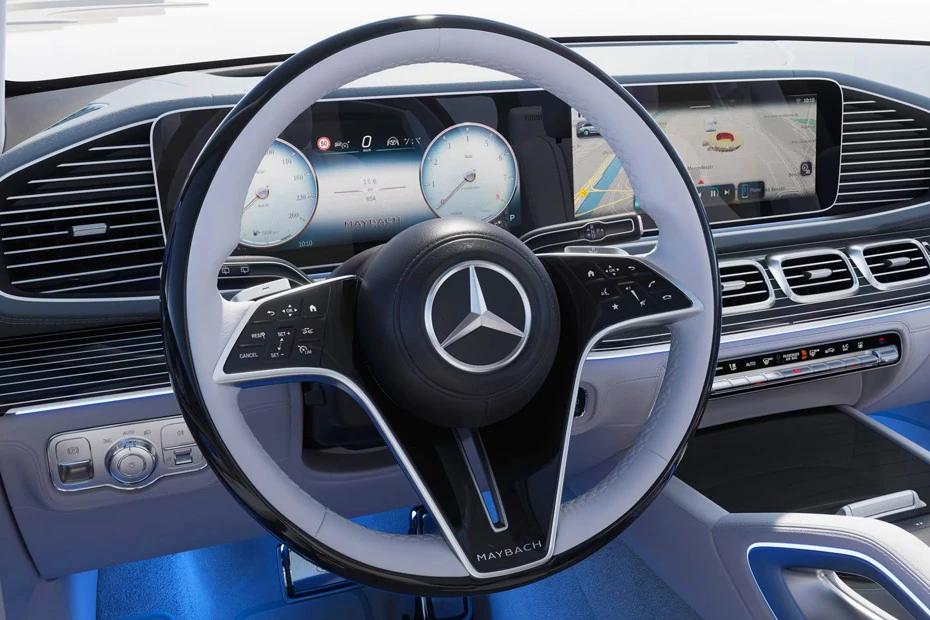 Mercedes Benz Maybach Gls steering-wheel view highlighting grip, controls, and comfort