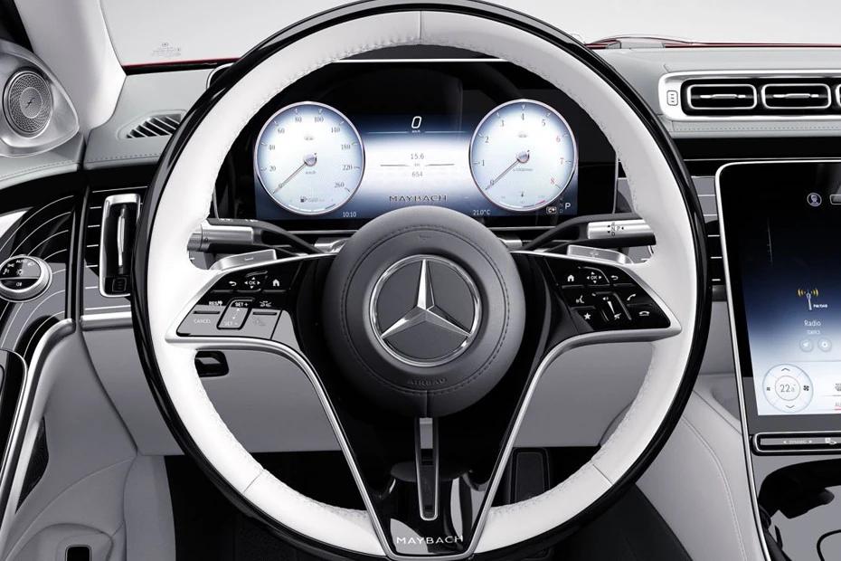 Mercedes Benz Maybach S Class steering-wheel view highlighting grip, controls, and comfort