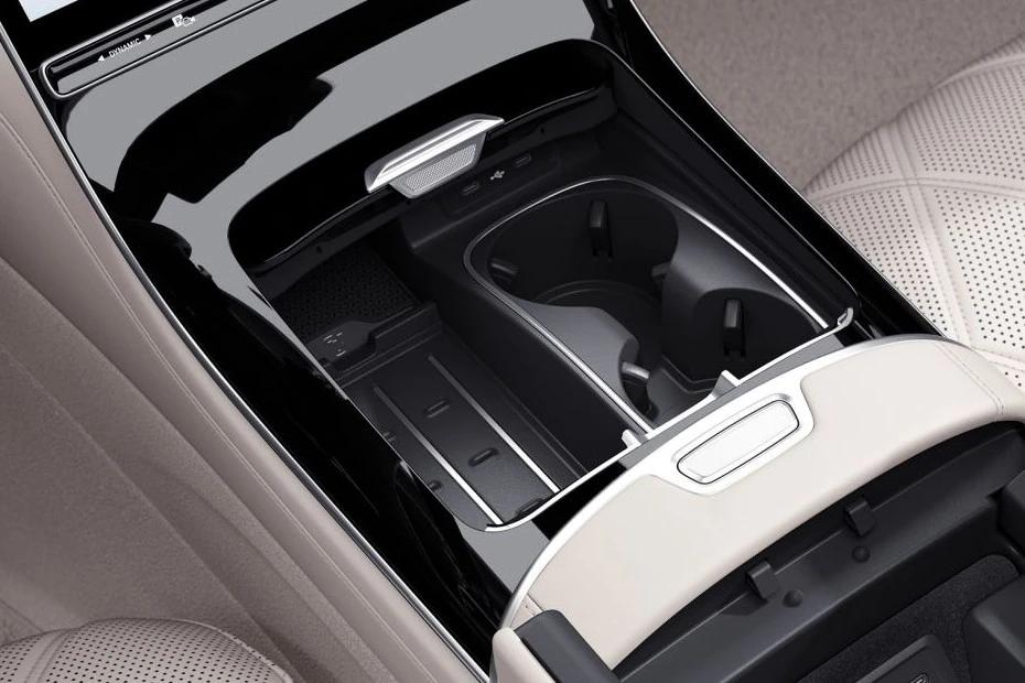 Mercedes Benz Maybach S Class console-view view highlighting storage, controls, and ergonomics