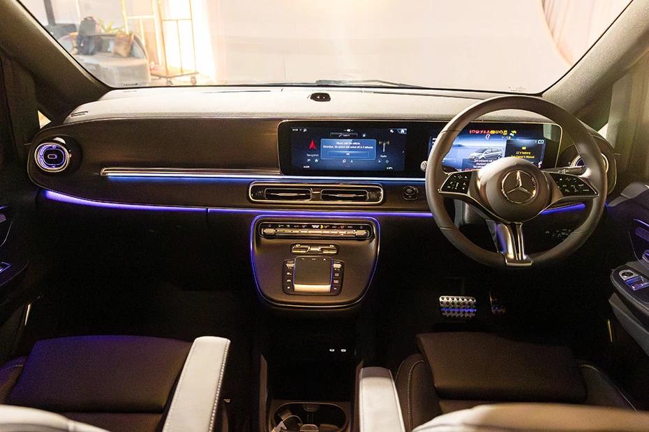Mercedes Benz V Class dashboard view highlighting layout, materials, and clarity