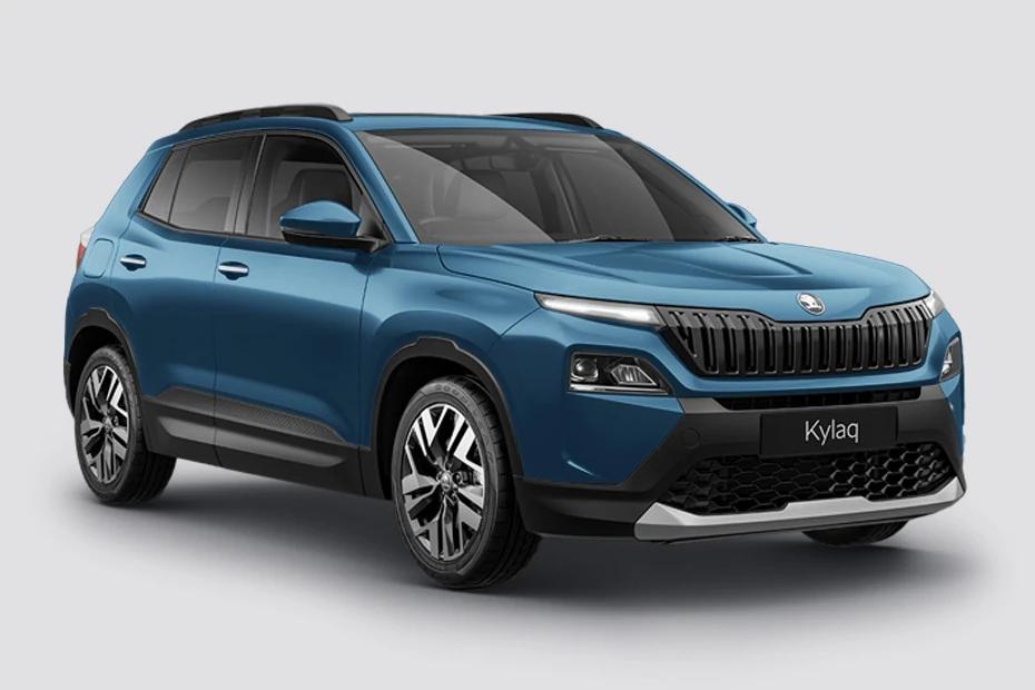 Skoda Kylaq front-angle view highlighting proportions, lighting, and stance