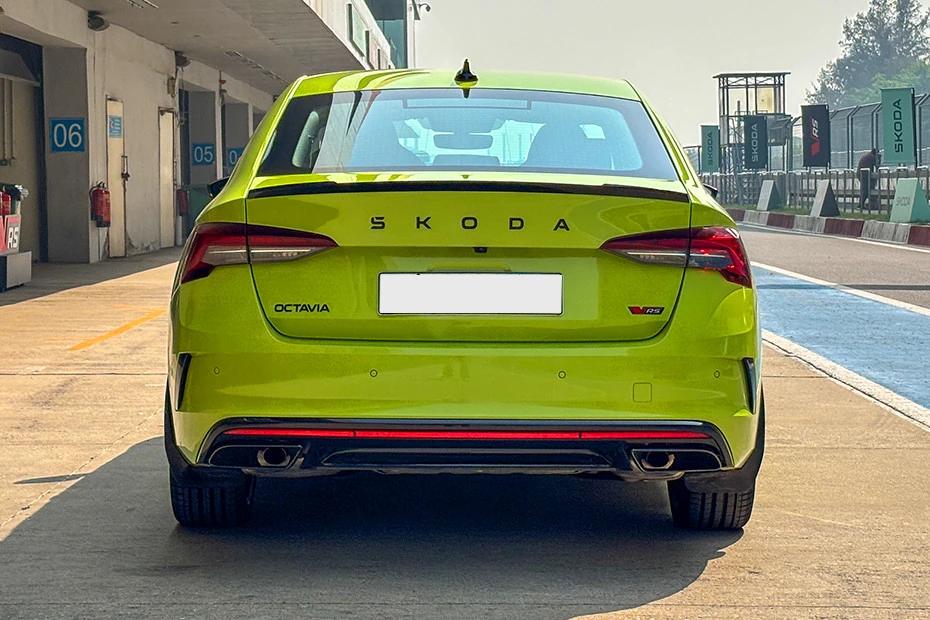 Skoda Octavia Rs rear-view view highlighting width, presence, and balance