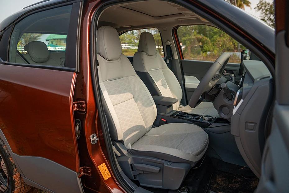 Tata Punch Ev front-seats view highlighting support, padding, and comfort
