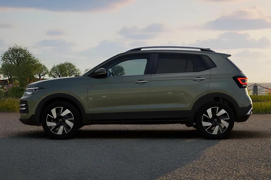 Volkswagen Taigun side-profile view highlighting roofline, stance, and proportion