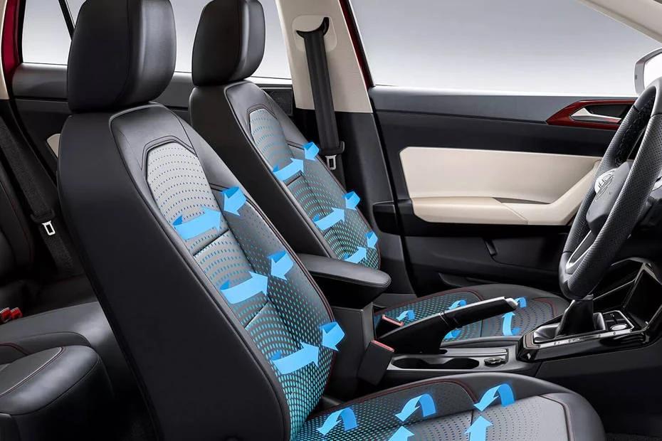 Volkswagen Virtus front-seats view highlighting support, padding, and comfort
